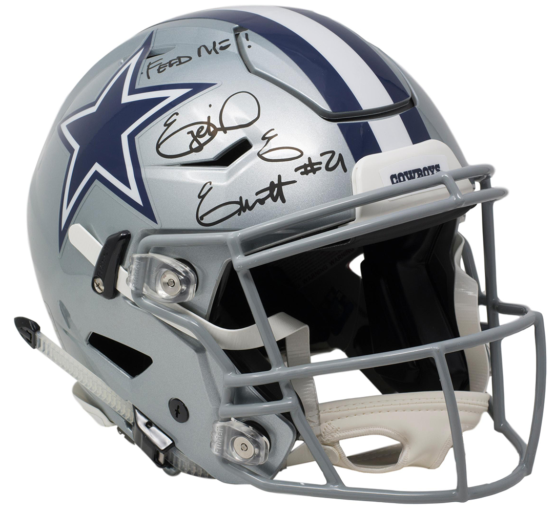 Ezekiel Elliott Signed Dallas Cowboys Full-Size Speed Helmet Inscribed "Feed Me!" (Beckett COA) at PristineAuction.com Ezekiel Elliott Signed Dallas Cowboys Full-Size Speed Helmet Inscribed "Feed Me!" (Beckett COA) at PristineAuction.com