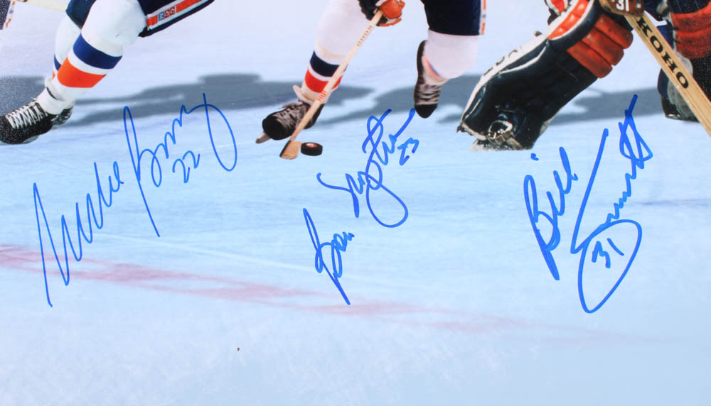 New York Islanders Retired Numbers 16x20 Photo Signed by (6) with Denis Potvin, Clark Gillies, Bryan Trottier, Mike Bossy (MAB Hologram) at PristineAuction.com New York Islanders Retired Numbers 16x20 Photo Signed by (6) with Denis Potvin, Clark Gillies, Bryan Trottier, Mike Bossy (MAB Hologram) at PristineAuction.com