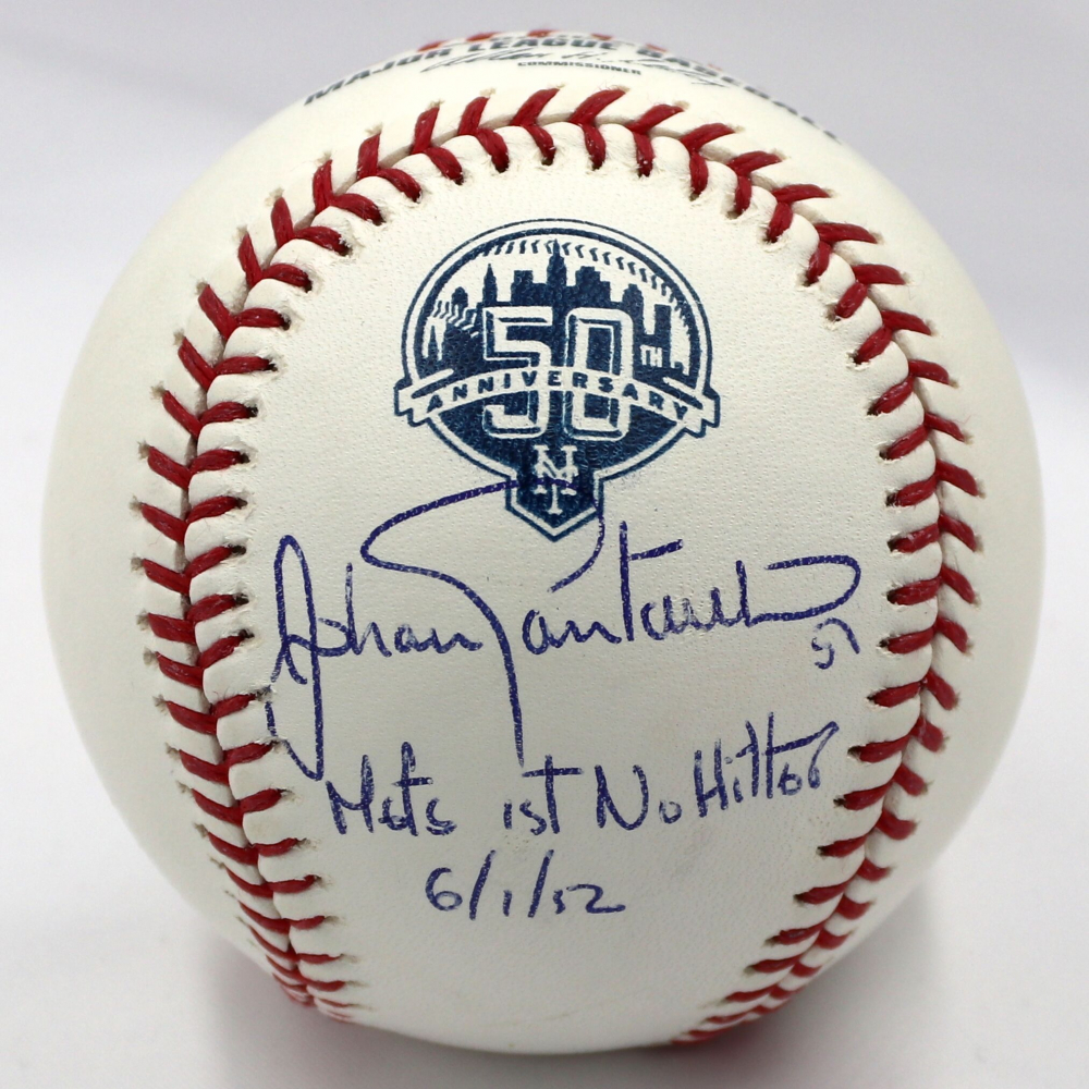 Johan Santana Signed OML Baseball Inscribed "Mets 1st No Hitter" & "6/1