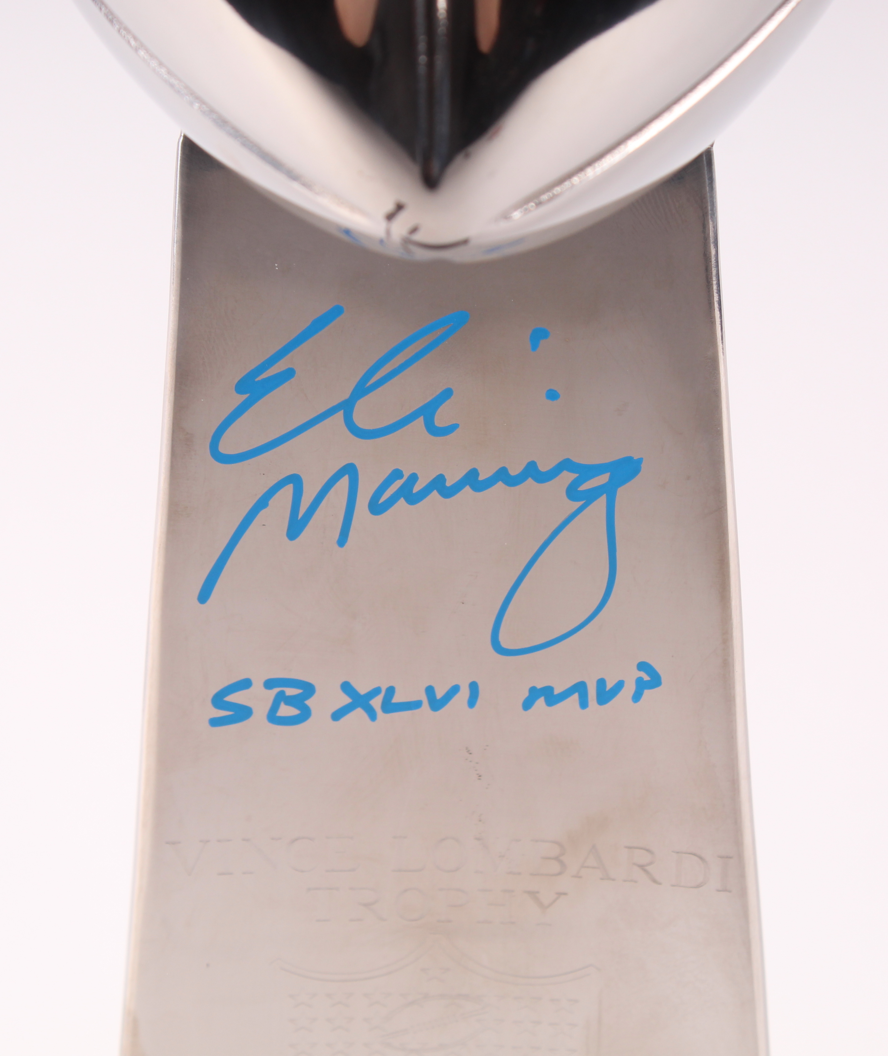 Eli Manning Signed High End Replica Full-Size Super Bowl XLVI Lombardi Trophy Inscribed "Super Bowl XLVI MVP" (Steiner COA) at PristineAuction.com Eli Manning Signed High End Replica Full-Size Super Bowl XLVI Lombardi Trophy Inscribed "Super Bowl XLVI MVP" (Steiner COA) at PristineAuction.com
