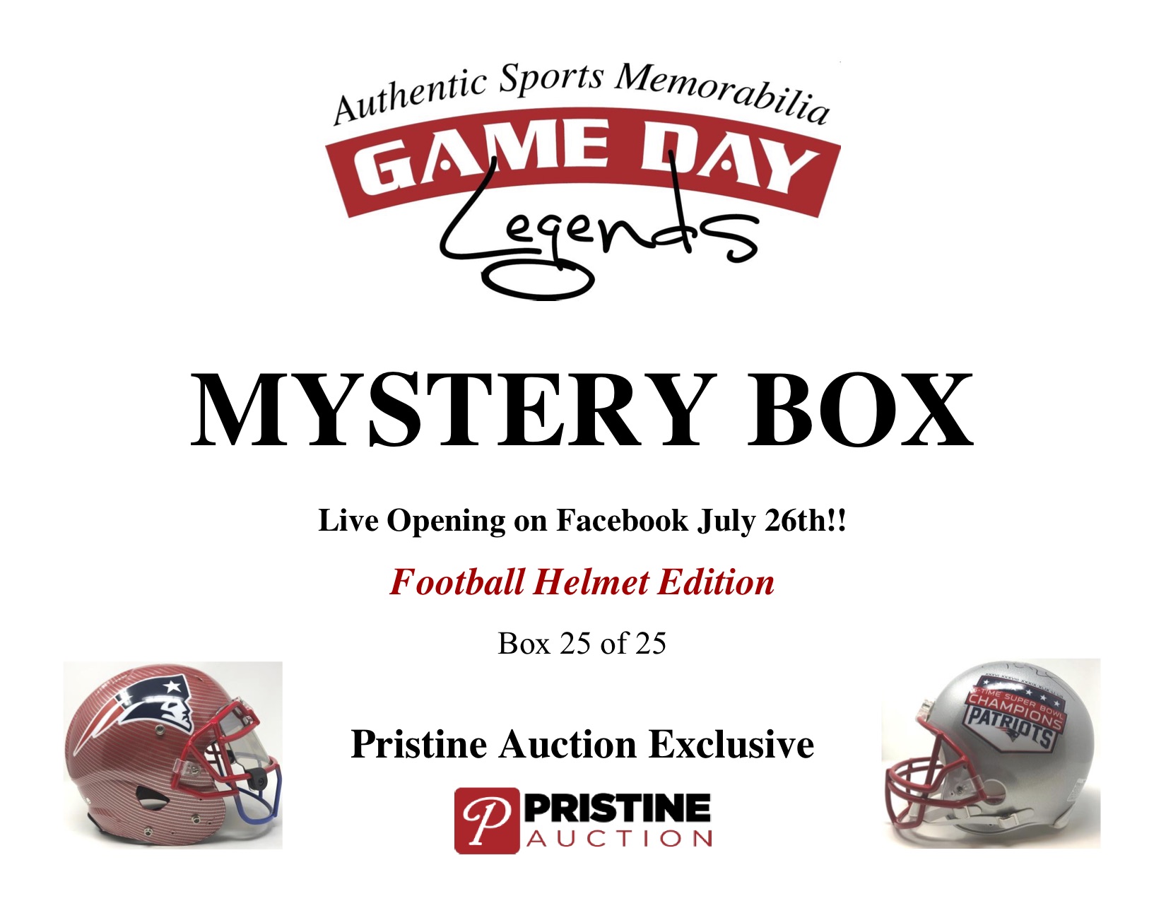 Game Day Legends Mystery Box Full-Size Helmet Edition -Tom Brady (x3), Patrick Mahomes, Dak Prescott & More - Live Box Break #25/25 at PristineAuction.com Game Day Legends Mystery Box Full-Size Helmet Edition -Tom Brady (x3), Patrick Mahomes, Dak Prescott & More - Live Box Break #25/25 at PristineAuction.com