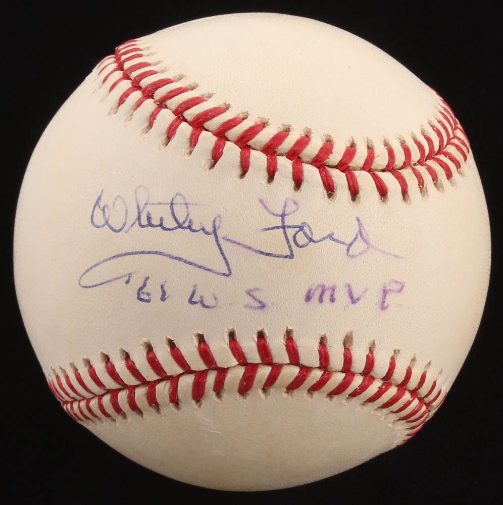 Whitey Ford Signed OML Baseball Inscribed "'61 W.S. MVP" (JSA COA) at PristineAuction.com Whitey Ford Signed OML Baseball Inscribed "'61 W.S. MVP" (JSA COA) at PristineAuction.com