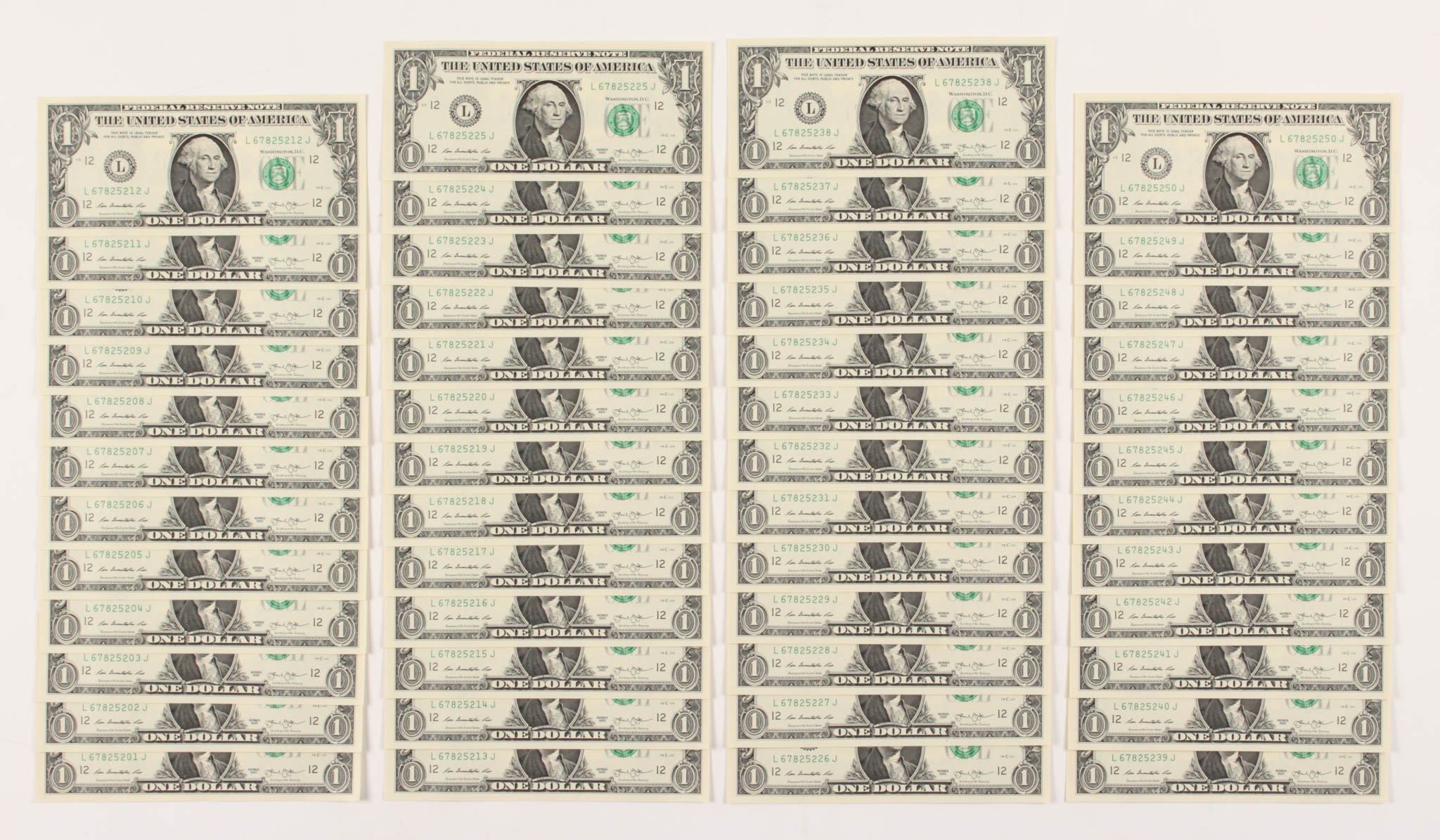 Lot of (50) 2013 Green Seal $1 One Dollar Bills with Consecutive Serial Numbers at PristineAuction.com Lot of (50) 2013 Green Seal $1 One Dollar Bills with Consecutive Serial Numbers at PristineAuction.com