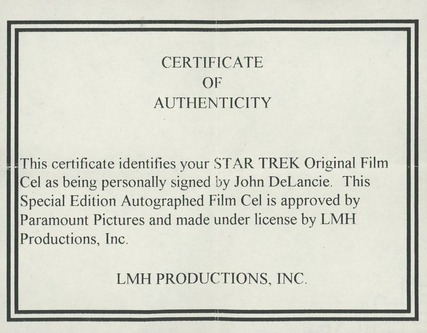 John de Lancie Signed "Star Trek: The Next Generation" Original 35mm Film Cel Display (LMH Productions COA) at PristineAuction.com John de Lancie Signed "Star Trek: The Next Generation" Original 35mm Film Cel Display (LMH Productions COA) at PristineAuction.com