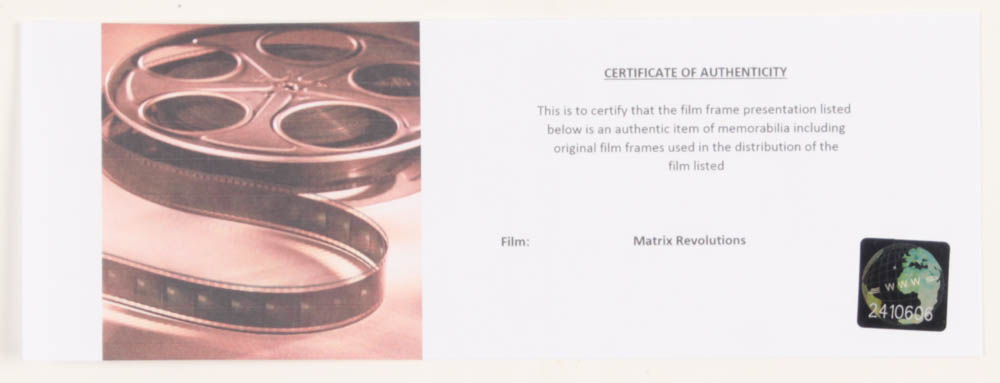 "The Matrix Revolutions" LE 8x10 Custom Matted Original Film / Movie Cell Display at PristineAuction.com "The Matrix Revolutions" LE 8x10 Custom Matted Original Film / Movie Cell Display at PristineAuction.com