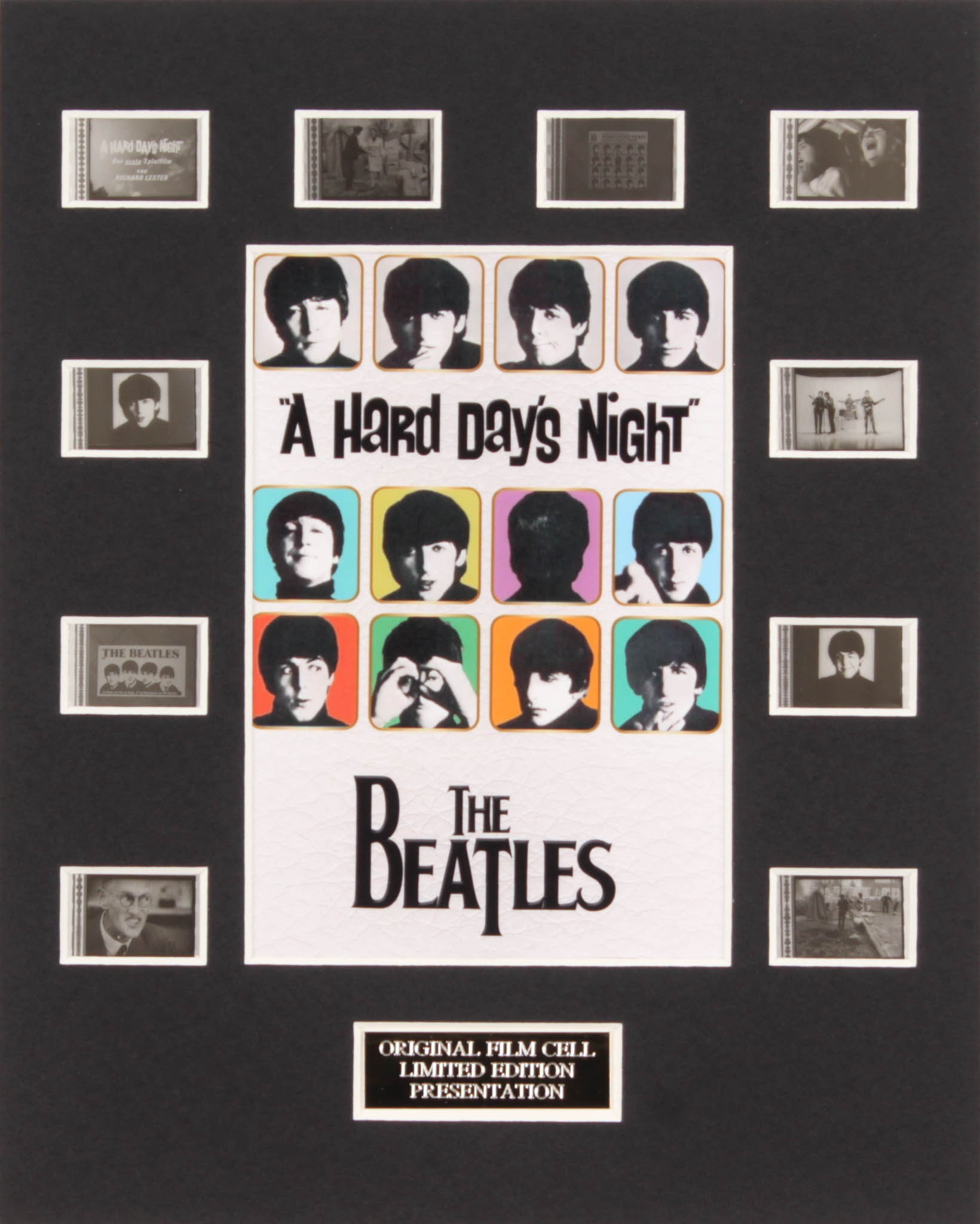 "The Beatles: A Hard Day's Night" LE 8x10 Custom Matted Original Film / Movie Cell Display at PristineAuction.com "The Beatles: A Hard Day's Night" LE 8x10 Custom Matted Original Film / Movie Cell Display at PristineAuction.com