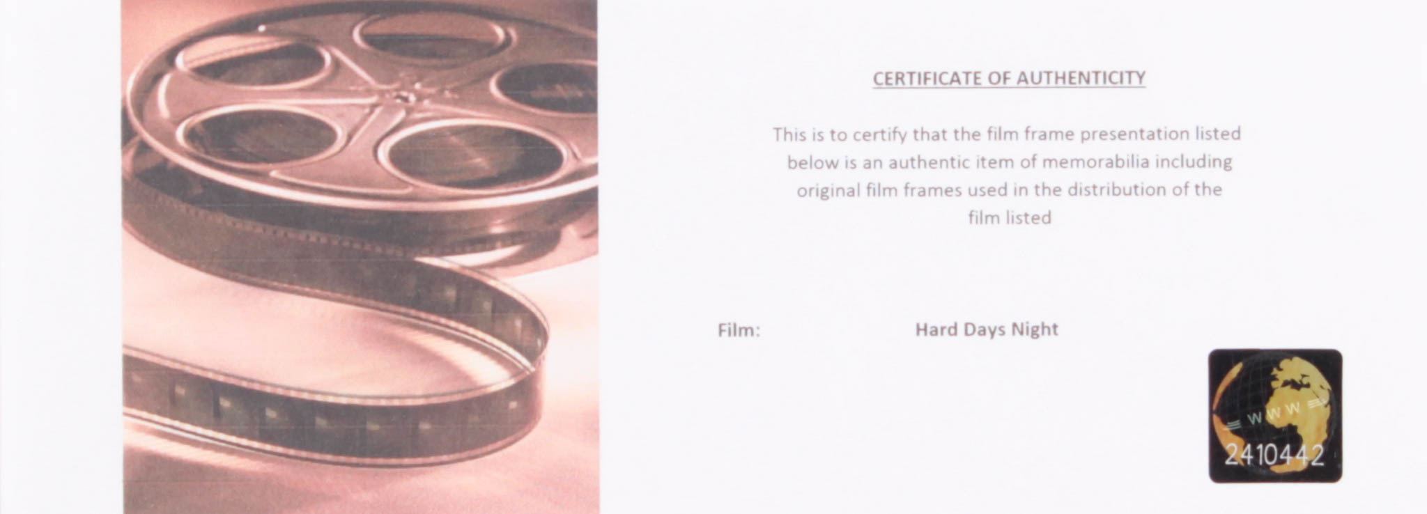 "The Beatles: A Hard Day's Night" LE 8x10 Custom Matted Original Film / Movie Cell Display at PristineAuction.com "The Beatles: A Hard Day's Night" LE 8x10 Custom Matted Original Film / Movie Cell Display at PristineAuction.com