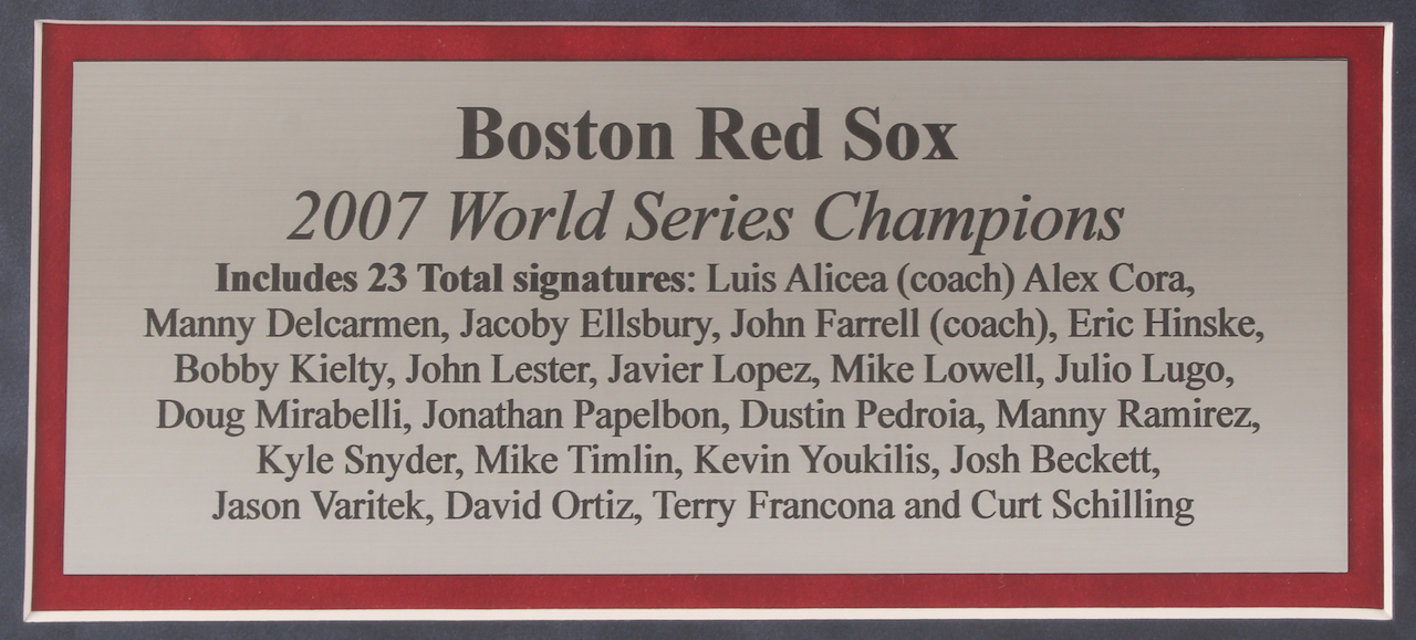2007 Boston Red Sox World Series Champions LE 23.5x31.5 Custom Framed Photo Display Team-Signed by (23) with Curt Schilling, David Ortiz, Terry Francona, Jason Varitek, Alex Cora (Steiner COA & MLB Hologram) at PristineAuction.com 2007 Boston Red Sox World Series Champions LE 23.5x31.5 Custom Framed Photo Display Team-Signed by (23) with Curt Schilling, David Ortiz, Terry Francona, Jason Varitek, Alex Cora (Steiner COA & MLB Hologram) at PristineAuction.com