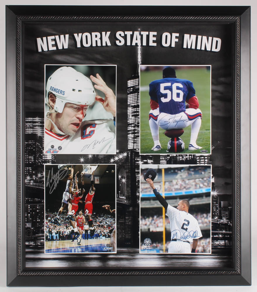 "New York State of Mind" 27x31 Custom Framed Photo Display Signed by (4) with Derek Jeter, Lawrence Taylor, Mark Messier, & John Starks (Steiner COA) at PristineAuction.com "New York State of Mind" 27x31 Custom Framed Photo Display Signed by (4) with Derek Jeter, Lawrence Taylor, Mark Messier, & John Starks (Steiner COA) at PristineAuction.com