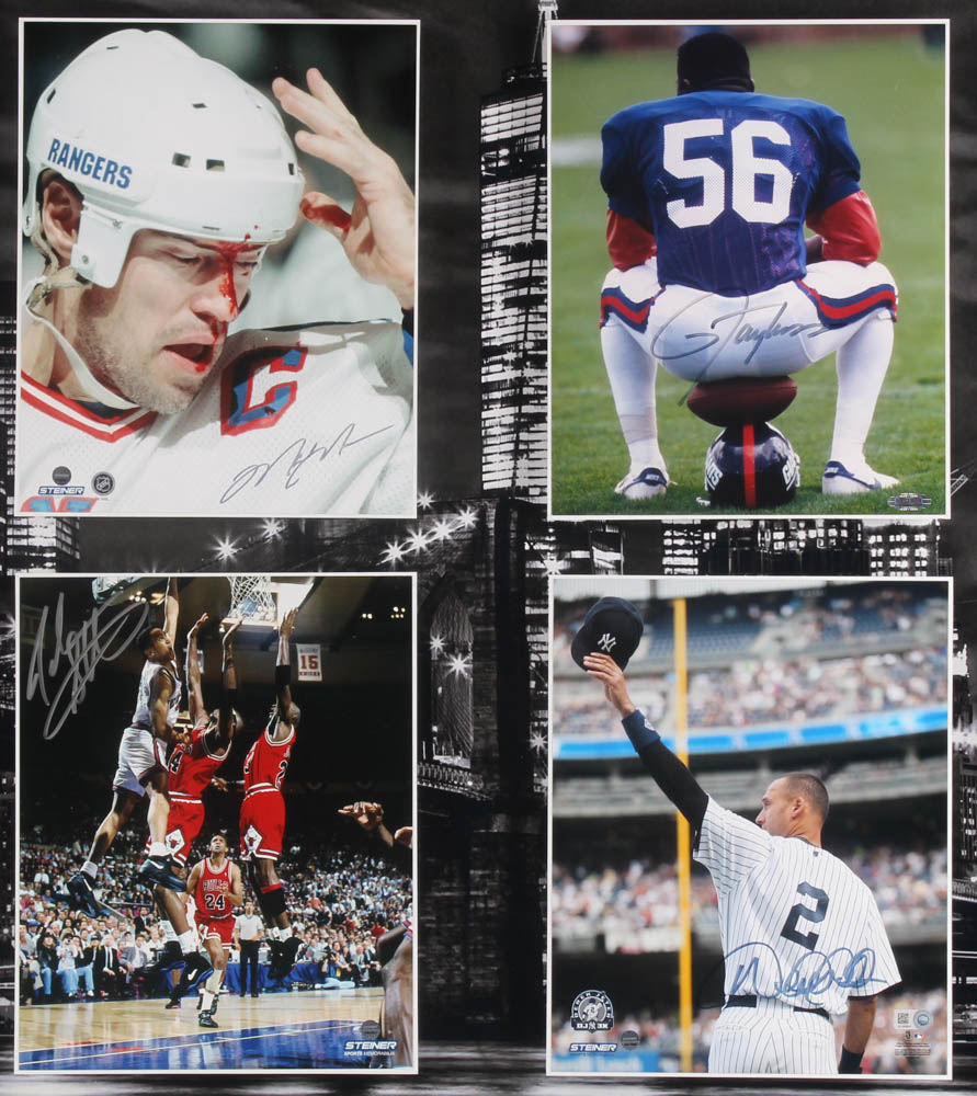 "New York State of Mind" 27x31 Custom Framed Photo Display Signed by (4) with Derek Jeter, Lawrence Taylor, Mark Messier, & John Starks (Steiner COA) at PristineAuction.com "New York State of Mind" 27x31 Custom Framed Photo Display Signed by (4) with Derek Jeter, Lawrence Taylor, Mark Messier, & John Starks (Steiner COA) at PristineAuction.com