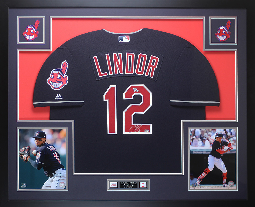 Francisco Lindor Signed Cleveland Indians 35x43 Custom Framed Jersey (Fanatics & MLB Holgoram) at PristineAuction.com Francisco Lindor Signed Cleveland Indians 35x43 Custom Framed Jersey (Fanatics & MLB Holgoram) at PristineAuction.com
