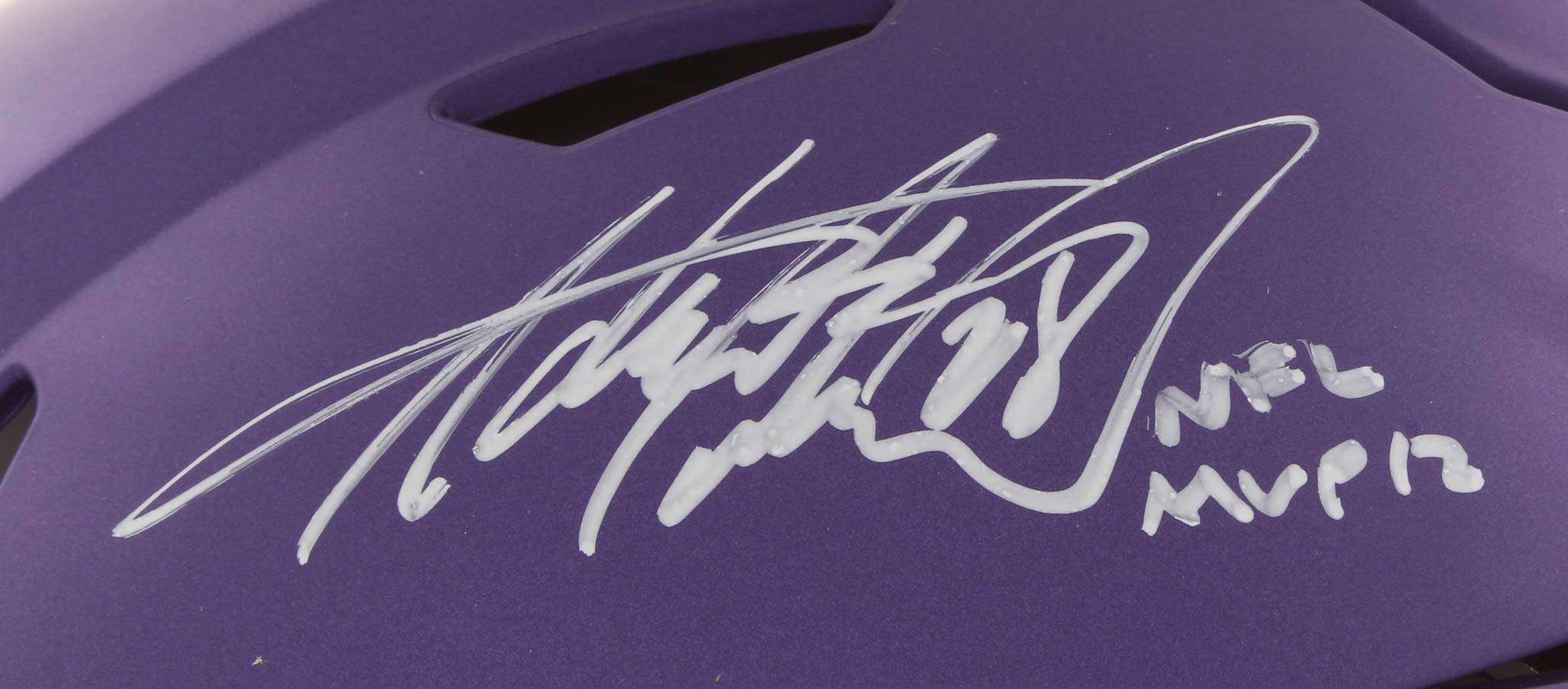 Adrian Peterson Signed Vikings Matte Purple Full-Size Authentic On-Field Flex Speed Helmet Inscribed "NFL MVP 12" (Beckett COA) at PristineAuction.com Adrian Peterson Signed Vikings Matte Purple Full-Size Authentic On-Field Flex Speed Helmet Inscribed "NFL MVP 12" (Beckett COA) at PristineAuction.com