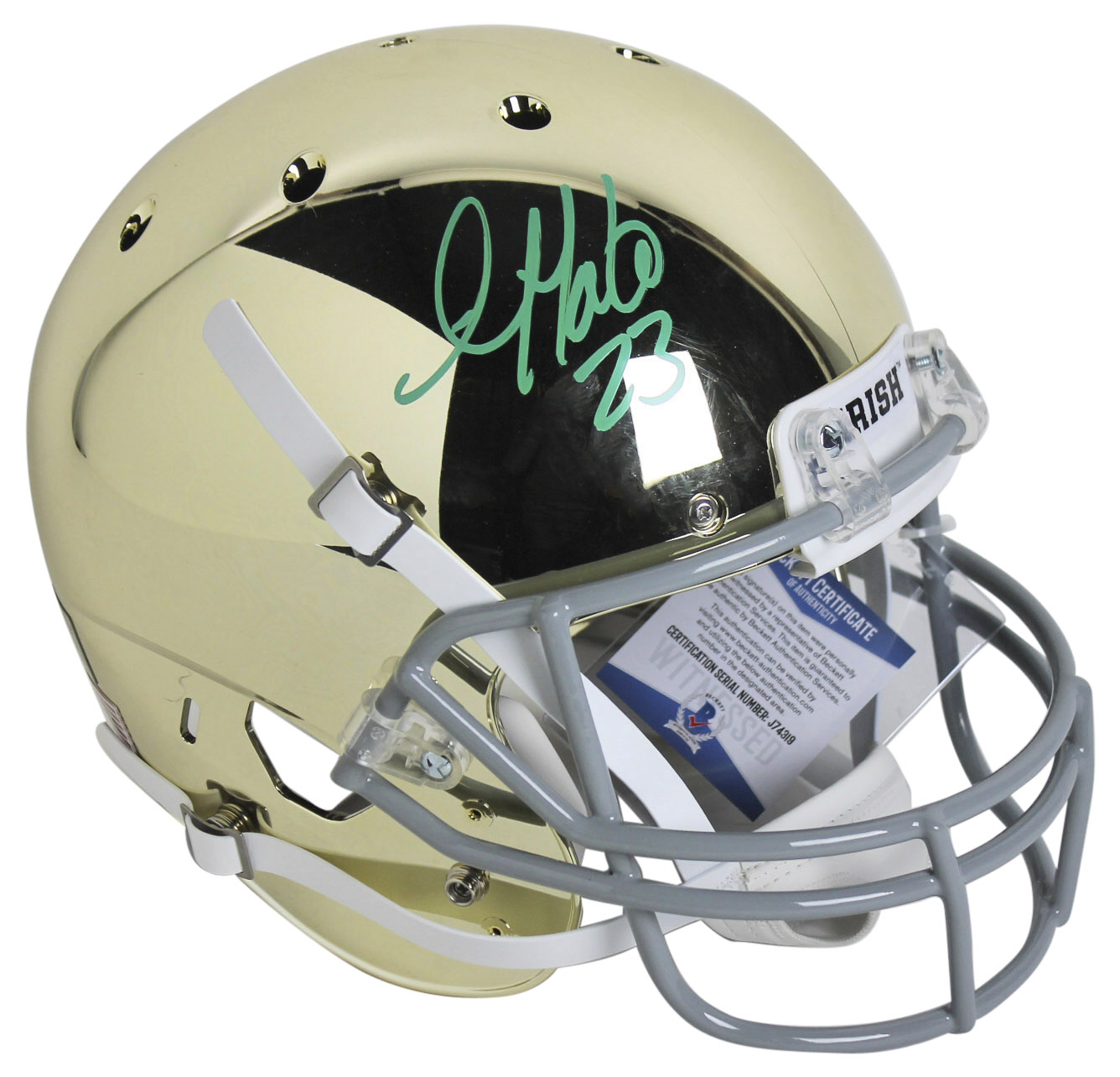 Golden Tate Signed Notre Dame Fighting Irish Chrome Full-Size Helmet (Beckett COA) at PristineAuction.com Golden Tate Signed Notre Dame Fighting Irish Chrome Full-Size Helmet (Beckett COA) at PristineAuction.com