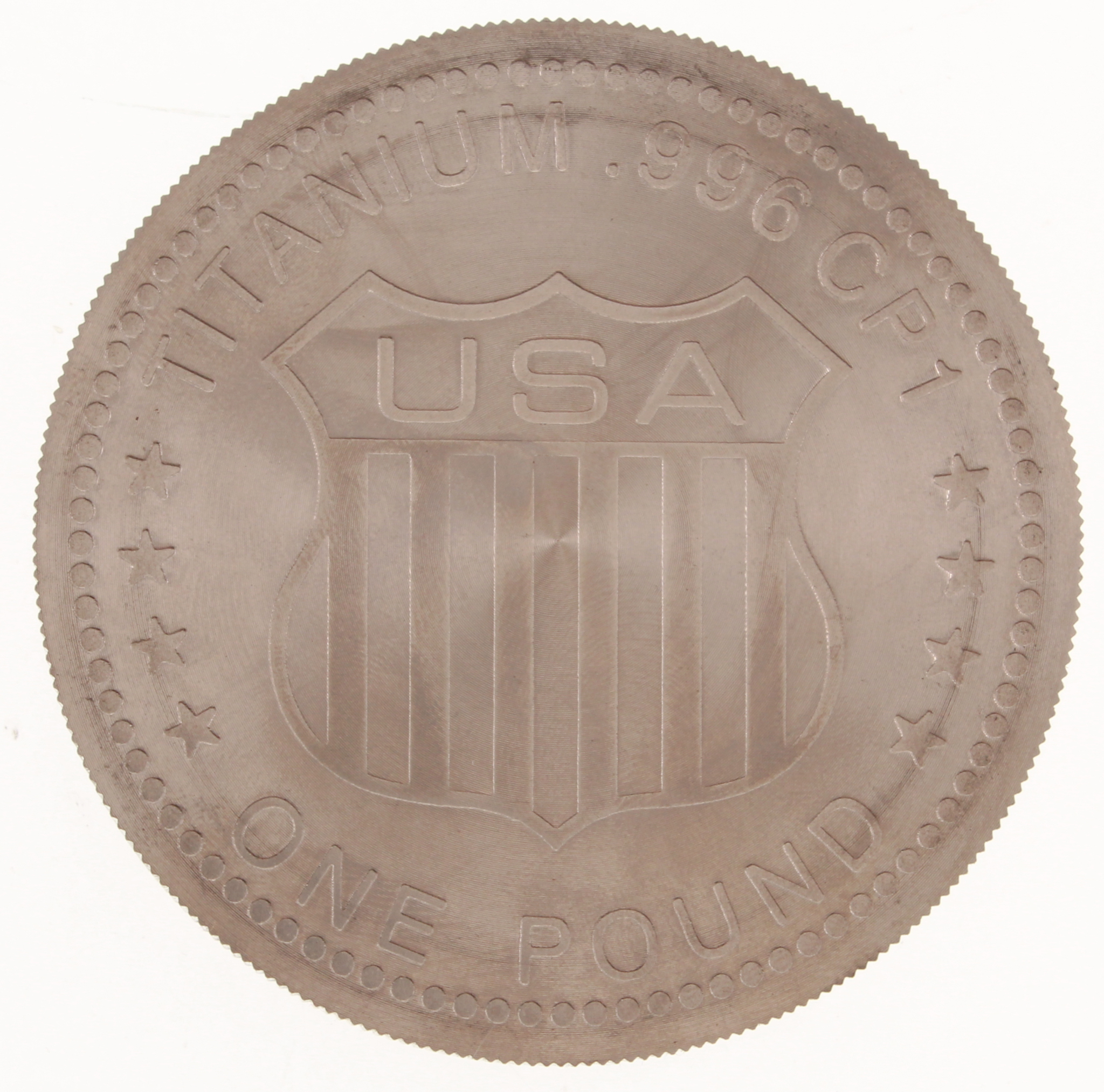 1 Pound (16 oz) Titanium Element Design Round Bullion Bar at PristineAuction.com 1 Pound (16 oz) Titanium Element Design Round Bullion Bar at PristineAuction.com