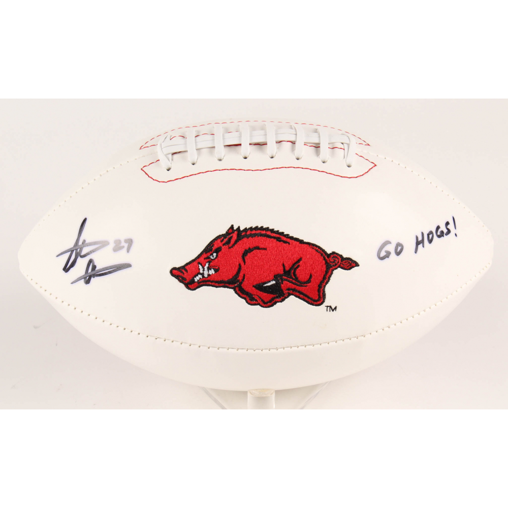 Go Hogs Steve Atwater Signed Arkansas Razorbacks Logo Football Inscribed
