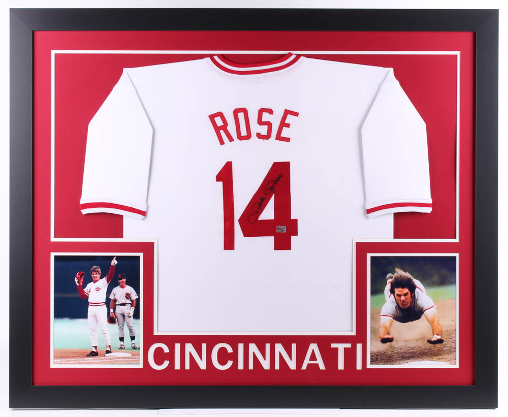 Pete Rose Signed 35x43 Custom Framed Jersey (Fiterman Sports Hologram) at PristineAuction.com Pete Rose Signed 35x43 Custom Framed Jersey (Fiterman Sports Hologram) at PristineAuction.com
