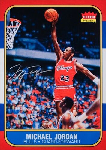 Michael Jordan Signed "Fleer Rookie Card Blow Up" 12.5x17.5 Lithograph (UDA COA) at PristineAuction.com Michael Jordan Signed "Fleer Rookie Card Blow Up" 12.5x17.5 Lithograph (UDA COA) at PristineAuction.com