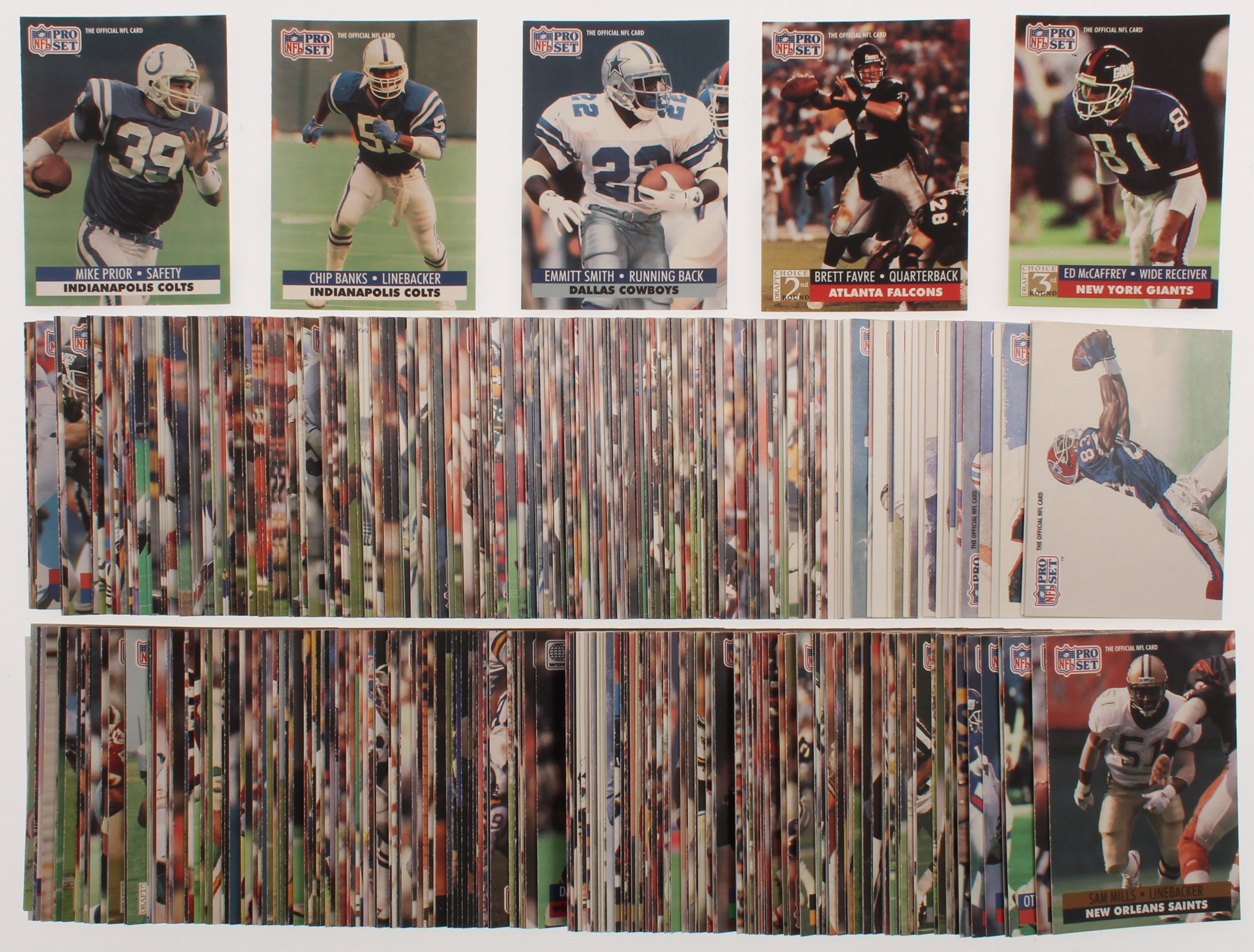 Lot of (400+) 1991 Pro Set Football Cards with #762 Brett Favre RC, #523A Chip Banks, #485 Emmitt Smith, #529B Mike Prior, #812 Ed McCaffrey RC at PristineAuction.com Lot of (400+) 1991 Pro Set Football Cards with #762 Brett Favre RC, #523A Chip Banks, #485 Emmitt Smith, #529B Mike Prior, #812 Ed McCaffrey RC at PristineAuction.com