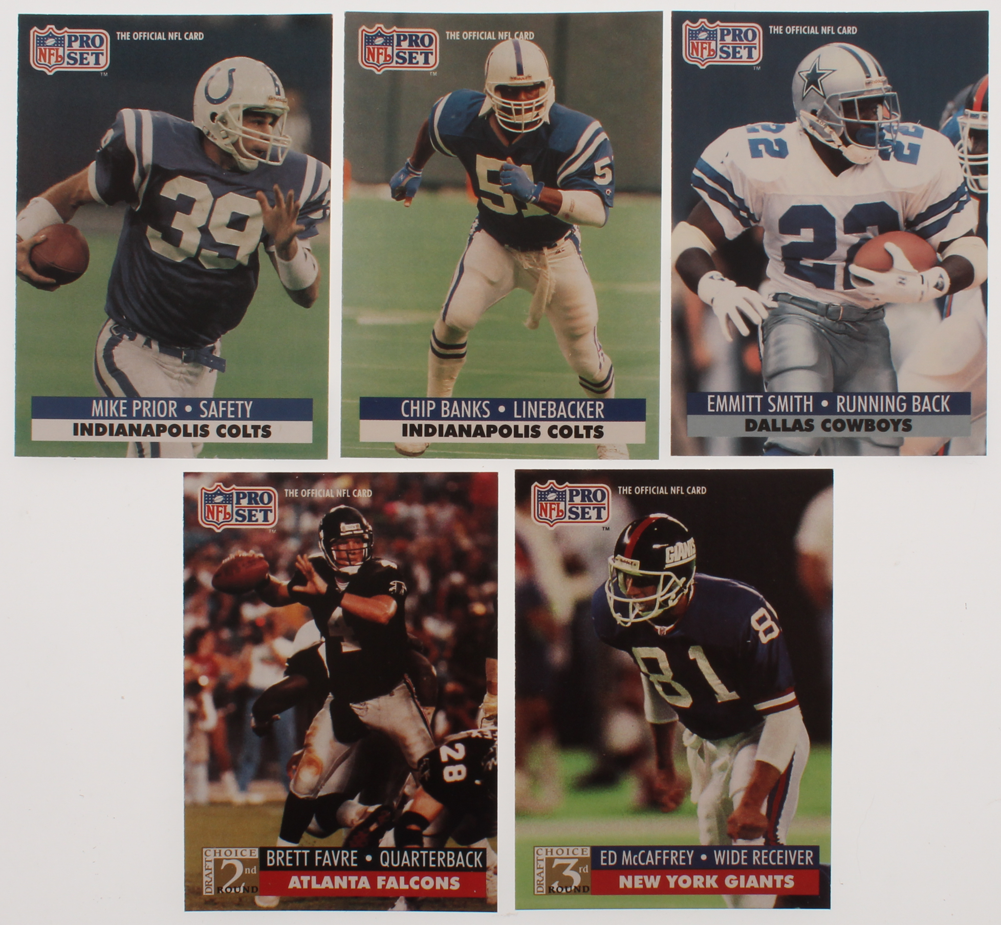 Lot of (400+) 1991 Pro Set Football Cards with #762 Brett Favre RC, #523A Chip Banks, #485 Emmitt Smith, #529B Mike Prior, #812 Ed McCaffrey RC at PristineAuction.com Lot of (400+) 1991 Pro Set Football Cards with #762 Brett Favre RC, #523A Chip Banks, #485 Emmitt Smith, #529B Mike Prior, #812 Ed McCaffrey RC at PristineAuction.com