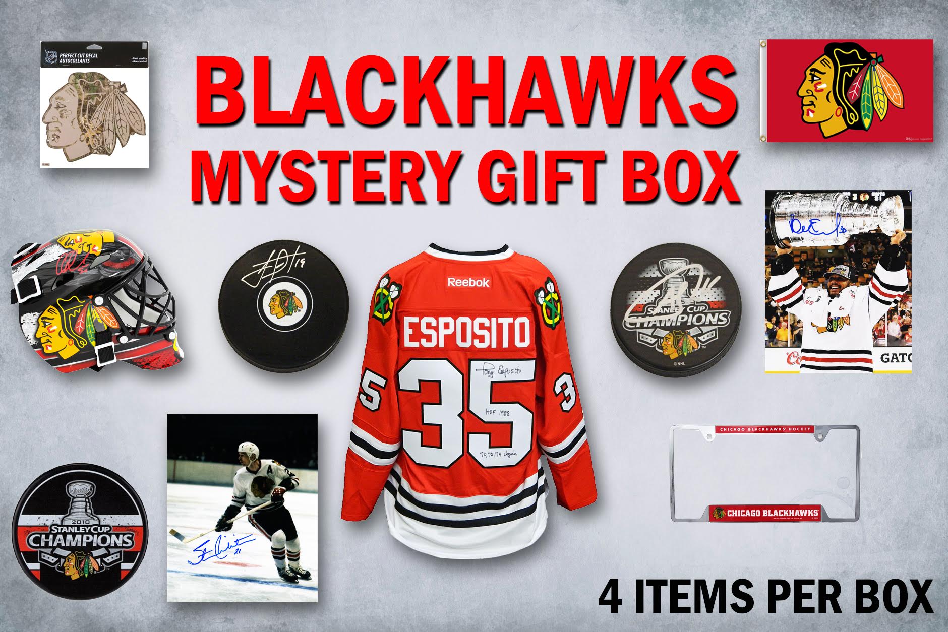 Chicago Blackhawks Champs Edition Mystery Autograph and Collectibles Gift Box–Series 2 (4 ITEMS IN EVERY BOX!!) at PristineAuction.com Chicago Blackhawks Champs Edition Mystery Autograph and Collectibles Gift Box–Series 2 (4 ITEMS IN EVERY BOX!!) at PristineAuction.com