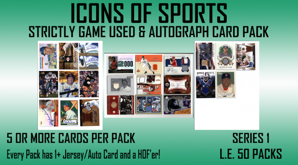 ICONS OF SPORTS Strictly Game Used & Autographs (5+) Mystery Box Card