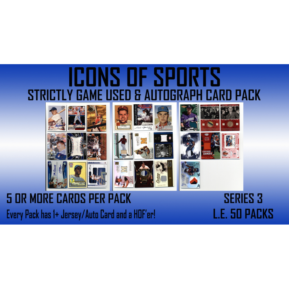 ICONS OF SPORTS Strictly Game Used & Autographs (5+) Mystery Box Card