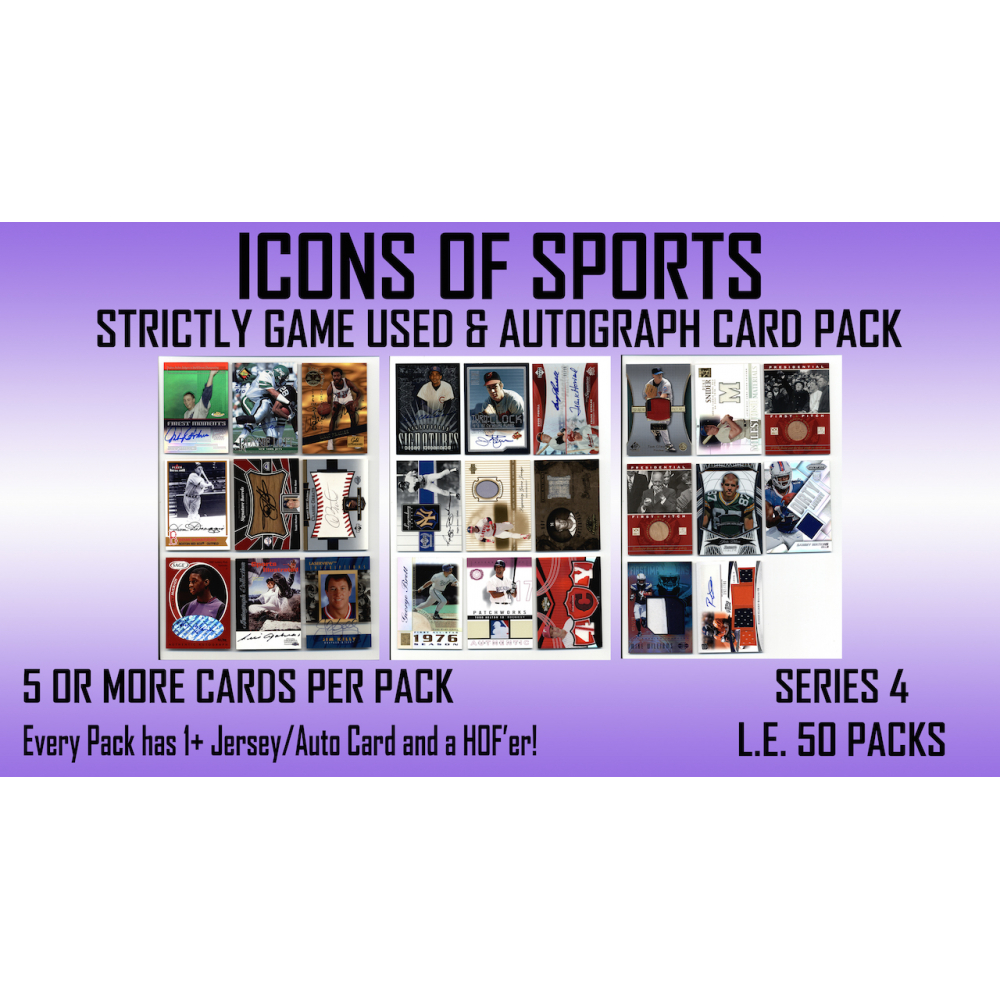 ICONS OF SPORTS Strictly Game Used & Autographs (5+) Mystery Box Card