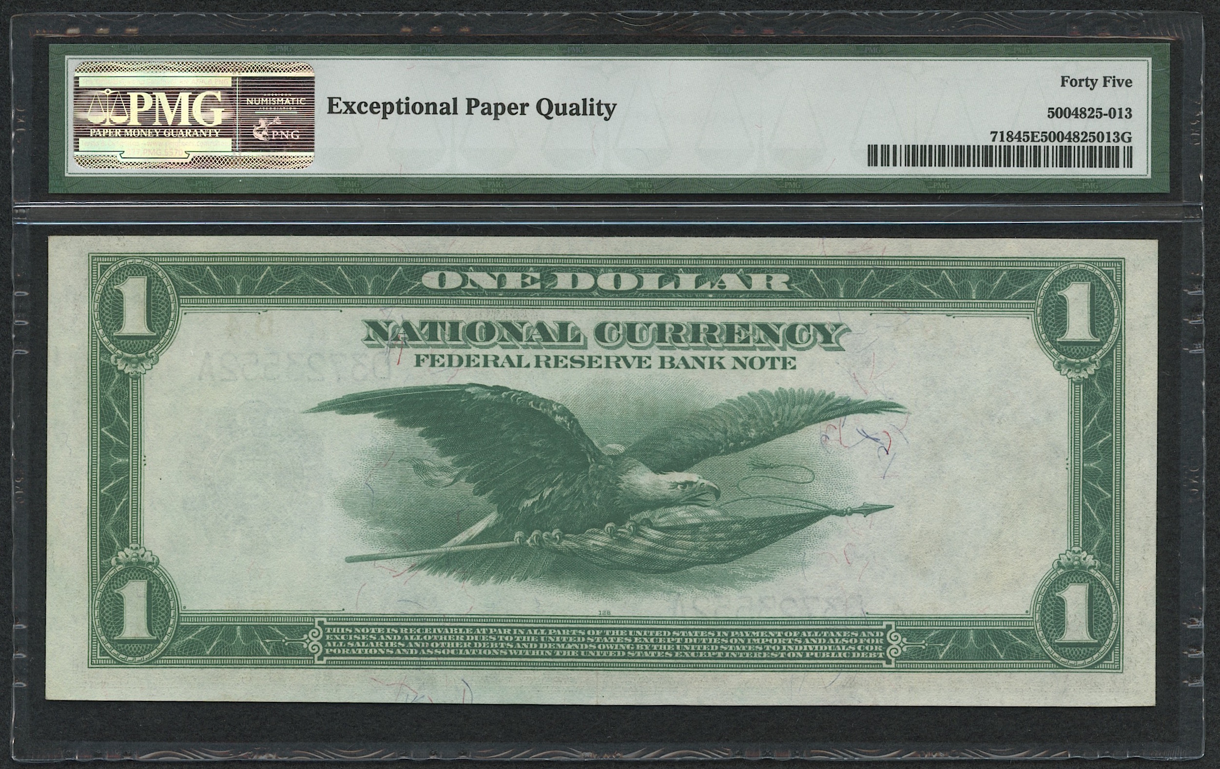 1918 $1 One Dollar U.S. National Currency Large Bank Note - FRBN - The Federal Reserve Bank of Cleveland, Ohio (PMG 45) (EPQ) at PristineAuction.com 1918 $1 One Dollar U.S. National Currency Large Bank Note - FRBN - The Federal Reserve Bank of Cleveland, Ohio (PMG 45) (EPQ) at PristineAuction.com
