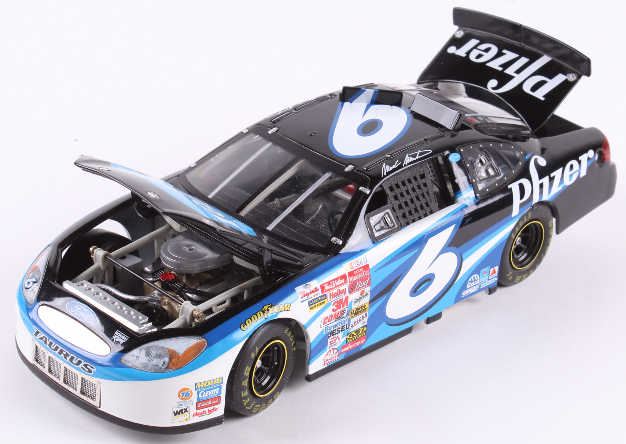 Lot of (2) 1:24 Scale Die-Cast Cars with LE Mark Martin #6 Pfizer 2002 Ford Taurus & Unopened Dale Earnhardt Jr. #3 AC Delco 1998 Chevrolet Monte Carlo at PristineAuction.com Lot of (2) 1:24 Scale Die-Cast Cars with LE Mark Martin #6 Pfizer 2002 Ford Taurus & Unopened Dale Earnhardt Jr. #3 AC Delco 1998 Chevrolet Monte Carlo at PristineAuction.com