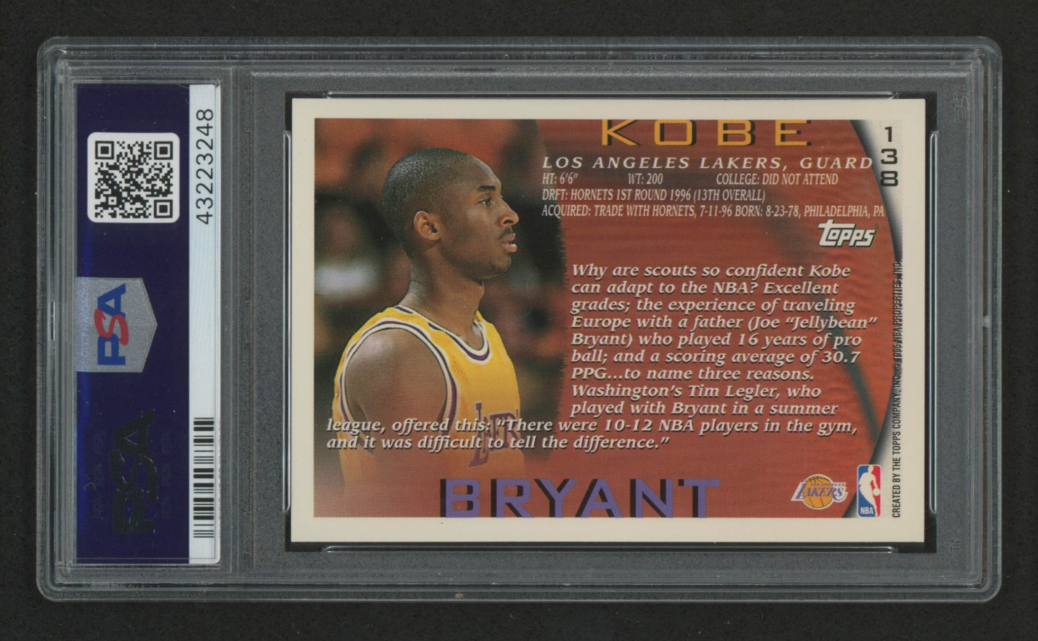 1996-97 Topps #138 Kobe Bryant RC (PSA Authentic) at PristineAuction.com 1996-97 Topps #138 Kobe Bryant RC (PSA Authentic) at PristineAuction.com