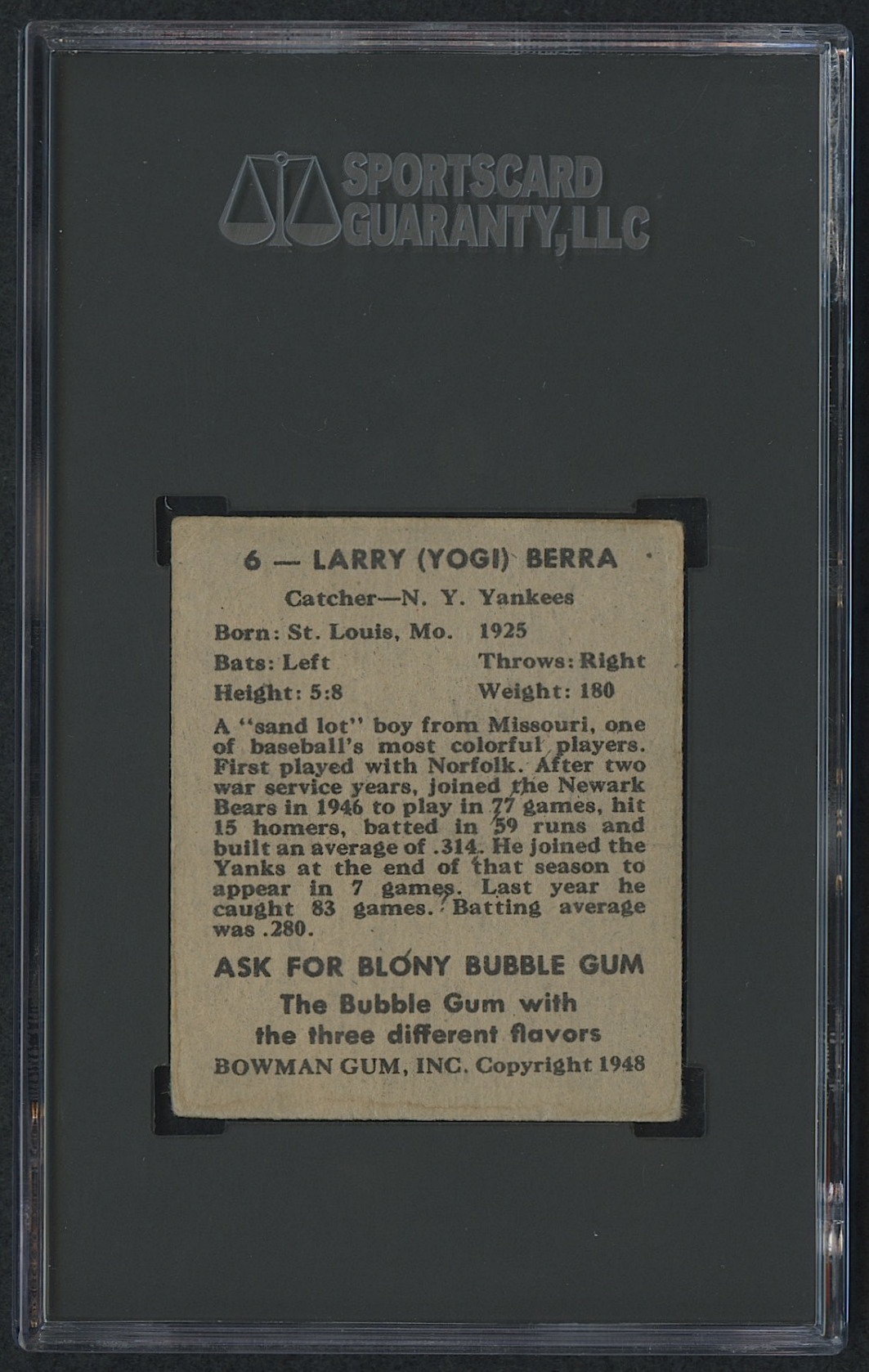 1948 Bowman #6 Yogi Berra RC (SGC 3) at PristineAuction.com 1948 Bowman #6 Yogi Berra RC (SGC 3) at PristineAuction.com