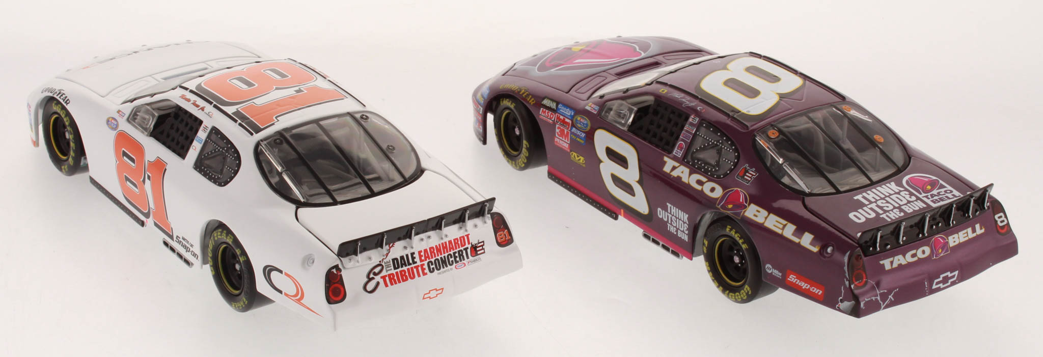 Lot of (2) Martin Truex Jr LE 1:24 Scale Die Cast Cars with (1) #8 Taco Bell / Raced Win Version 2004 Monte Carlo & (1) #81 Chance 2 2003 Monte Carlo at PristineAuction.com Lot of (2) Martin Truex Jr LE 1:24 Scale Die Cast Cars with (1) #8 Taco Bell / Raced Win Version 2004 Monte Carlo & (1) #81 Chance 2 2003 Monte Carlo at PristineAuction.com