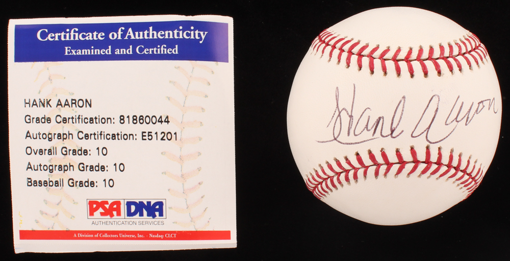 Hank Aaron Signed OML Baseball (PSA COA - Graded 10) at PristineAuction.com Hank Aaron Signed OML Baseball (PSA COA - Graded 10) at PristineAuction.com