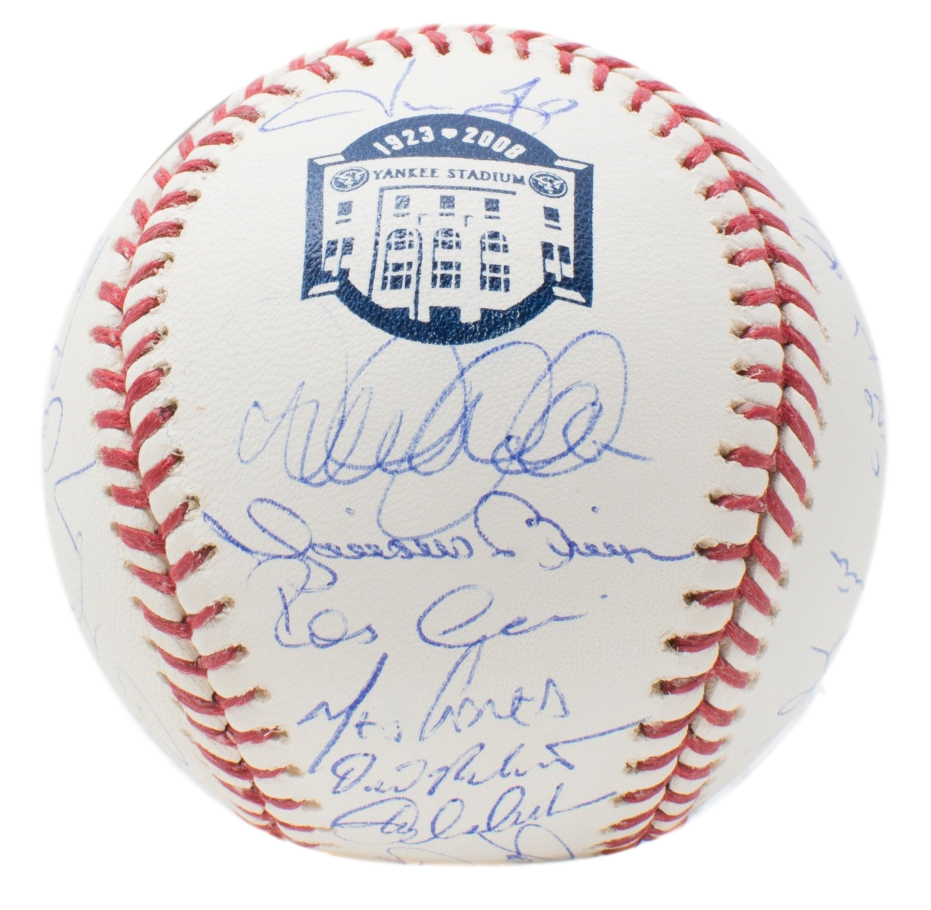2008 New York Yankees "Yankee Stadium" Logo OML Baseball Team-Signed by (29) with Derek Jeter, Mike Mussina, Mariano Rivera, Andy Pettitte, Jorge Posada, Johnny Damon (MLB Hologram) at PristineAuction.com 2008 New York Yankees "Yankee Stadium" Logo OML Baseball Team-Signed by (29) with Derek Jeter, Mike Mussina, Mariano Rivera, Andy Pettitte, Jorge Posada, Johnny Damon (MLB Hologram) at PristineAuction.com