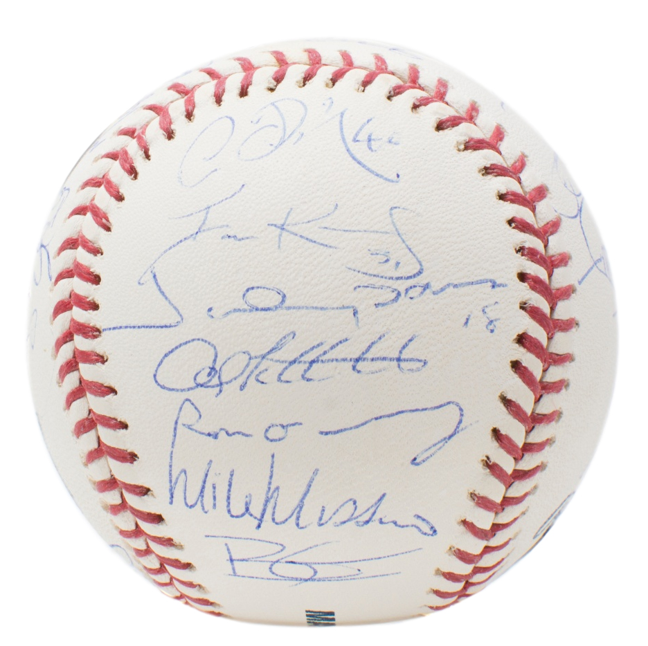 2008 New York Yankees "Yankee Stadium" Logo OML Baseball Team-Signed by (29) with Derek Jeter, Mike Mussina, Mariano Rivera, Andy Pettitte, Jorge Posada, Johnny Damon (MLB Hologram) at PristineAuction.com 2008 New York Yankees "Yankee Stadium" Logo OML Baseball Team-Signed by (29) with Derek Jeter, Mike Mussina, Mariano Rivera, Andy Pettitte, Jorge Posada, Johnny Damon (MLB Hologram) at PristineAuction.com