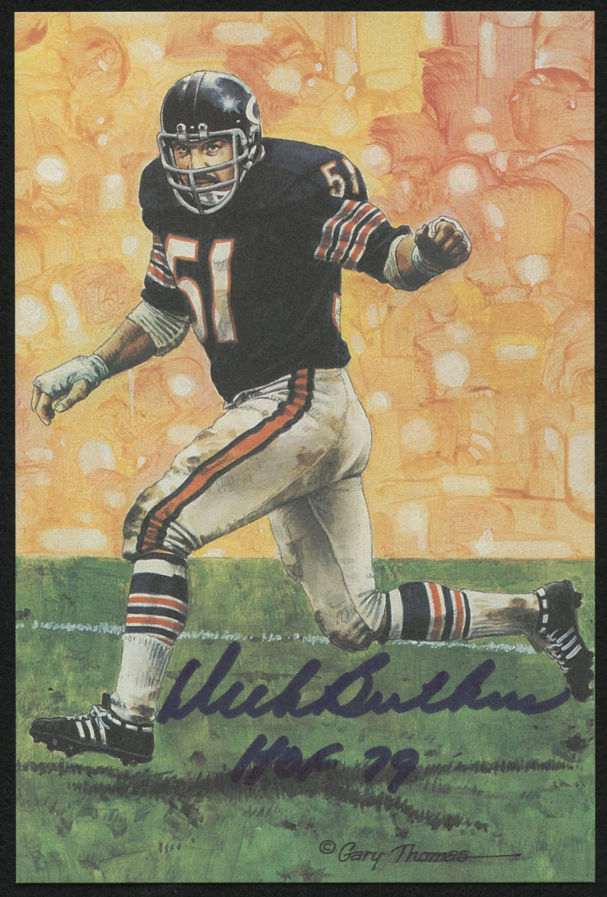 Dick Butkus Signed LE 1991 Goal Line Art #63 Inscribed "HOF 79" (MAB) at PristineAuction.com Dick Butkus Signed LE 1991 Goal Line Art #63 Inscribed "HOF 79" (MAB) at PristineAuction.com