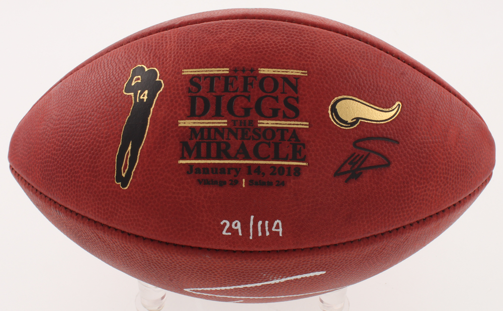 Stefon Diggs Signed LE "The Minnesota Miracle" Logo "The Duke" Official NFL Game Ball (TSE LOA) at PristineAuction.com Stefon Diggs Signed LE "The Minnesota Miracle" Logo "The Duke" Official NFL Game Ball (TSE LOA) at PristineAuction.com