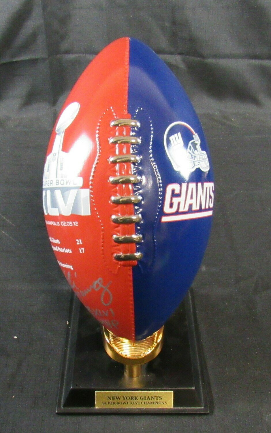 Eli Manning Signed New York Giants Danbury Mint Super Bowl Porcelain Football Trophy Inscribed "SB XLVI MVP" (Steiner Hologram) at PristineAuction.com Eli Manning Signed New York Giants Danbury Mint Super Bowl Porcelain Football Trophy Inscribed "SB XLVI MVP" (Steiner Hologram) at PristineAuction.com