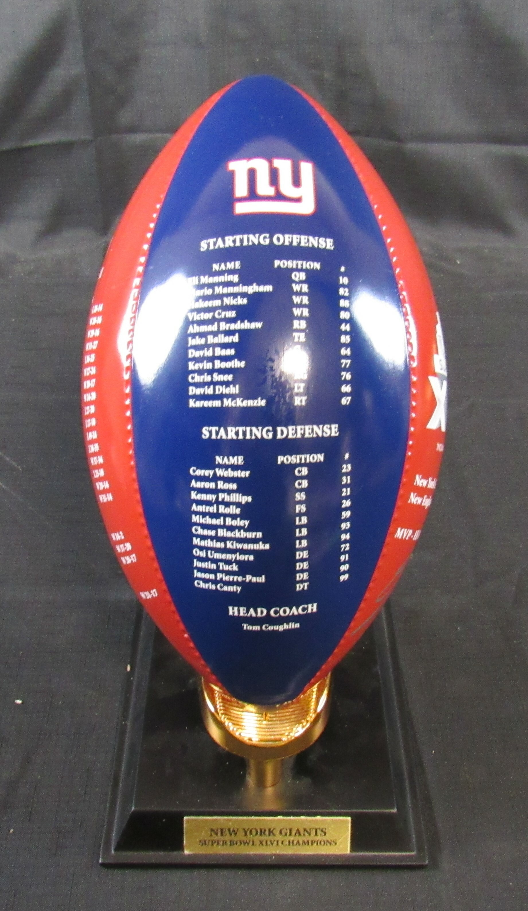 Eli Manning Signed New York Giants Danbury Mint Super Bowl Porcelain Football Trophy Inscribed "SB XLVI MVP" (Steiner Hologram) at PristineAuction.com Eli Manning Signed New York Giants Danbury Mint Super Bowl Porcelain Football Trophy Inscribed "SB XLVI MVP" (Steiner Hologram) at PristineAuction.com