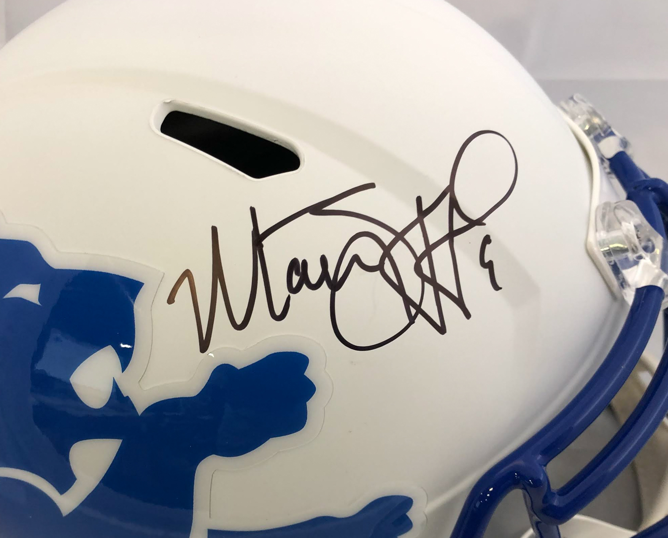Matthew Stafford Signed Detroit Lions Full-Size AMP Alternate Speed Helmet (Fanatics Hologram) at PristineAuction.com Matthew Stafford Signed Detroit Lions Full-Size AMP Alternate Speed Helmet (Fanatics Hologram) at PristineAuction.com