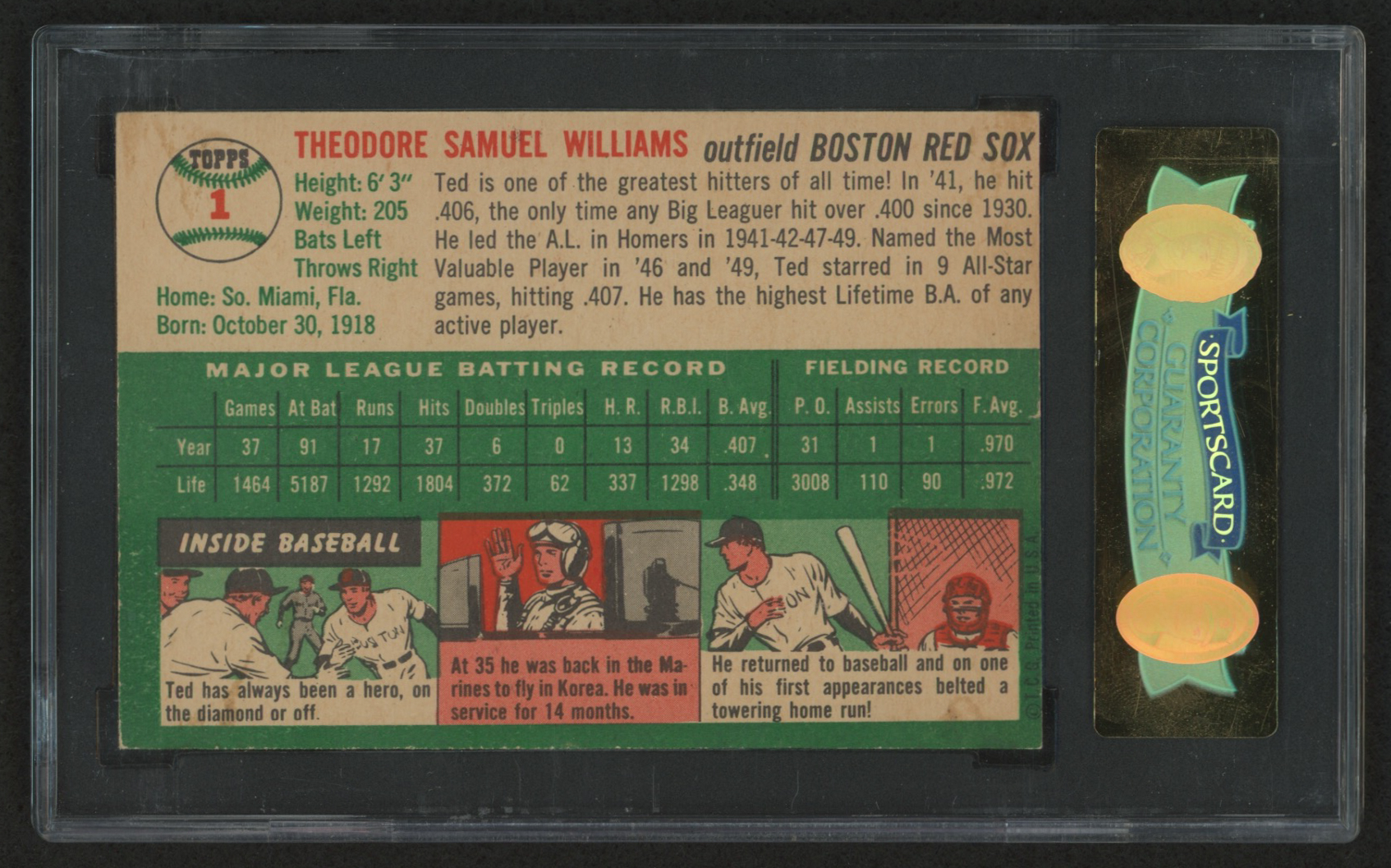 1954 Topps #1 Ted Williams (SGC 7) at PristineAuction.com 1954 Topps #1 Ted Williams (SGC 7) at PristineAuction.com
