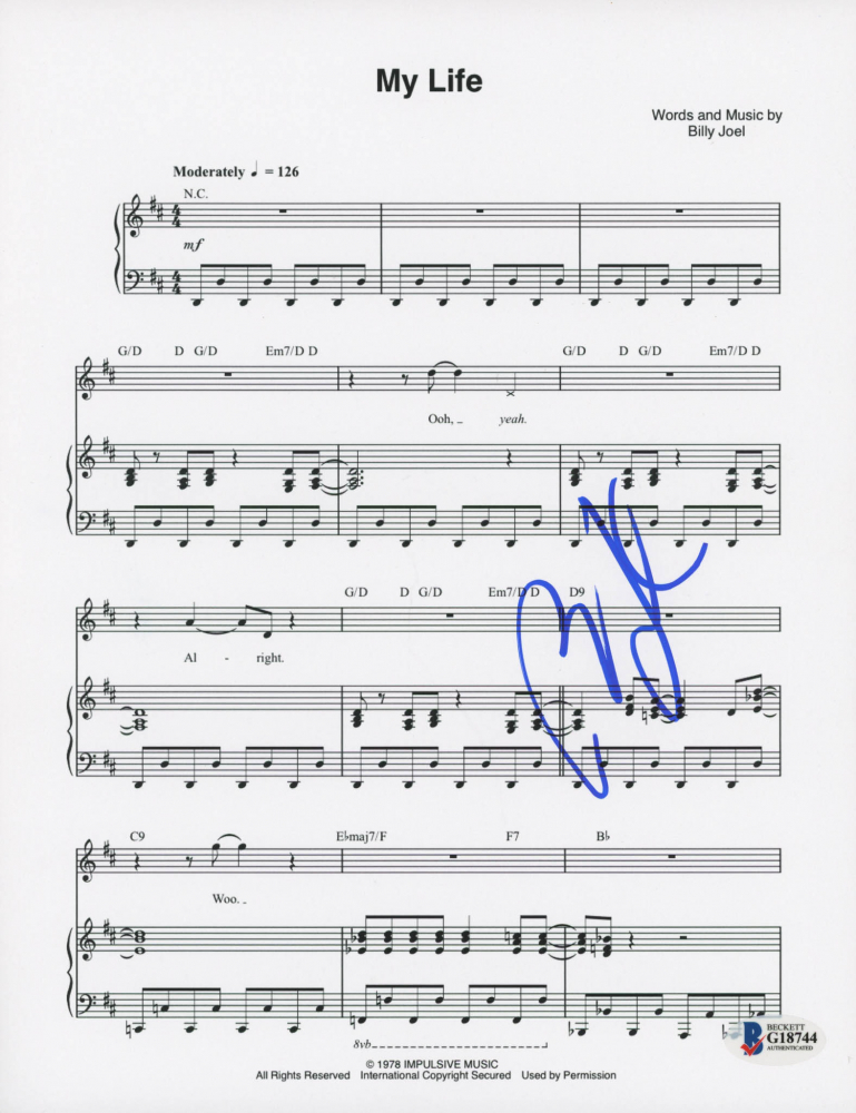 Billy Joel Signed "My Life" 8x10 Music Sheet (Beckett COA) | Pristine ...