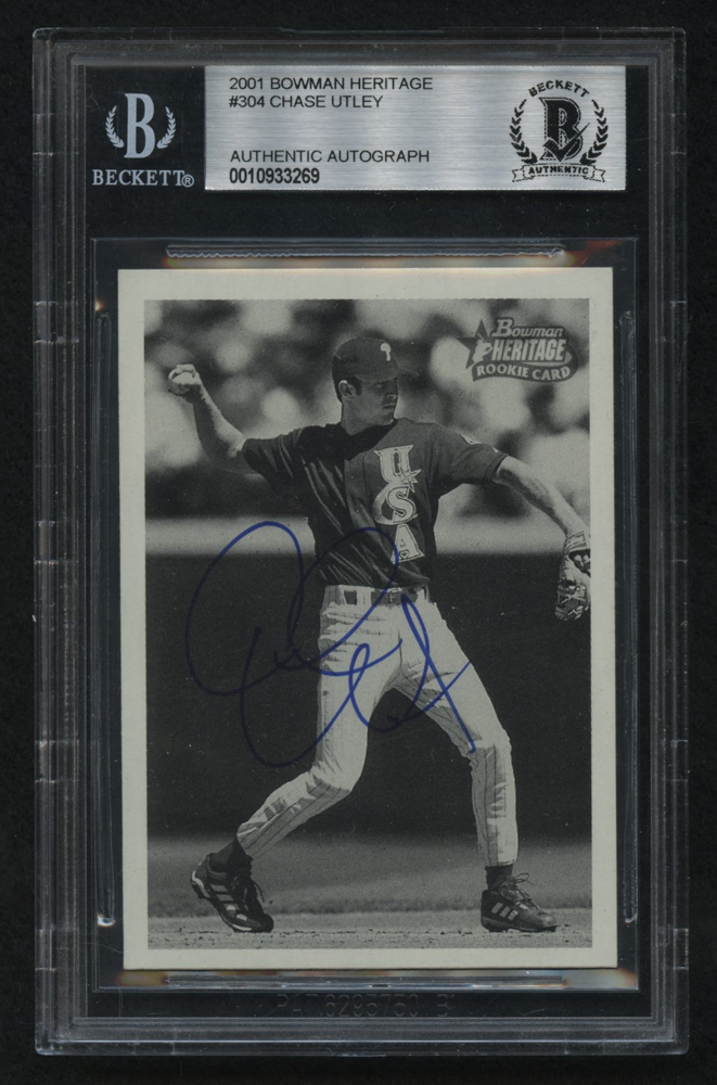 Chase Utley Signed 2001 Bowman Heritage 304 RC (BGS Encapsulated