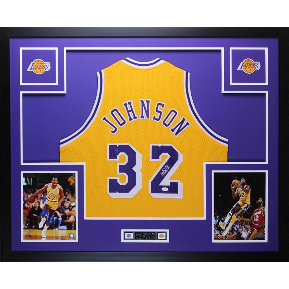 Magic Johnson Custom Magic Johnson Signed 35x43 Custom Framed Jersey (JSA COA) | Pristine ...
