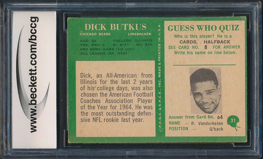 1966 Philadelphia #31 Dick Butkus RC (BCCG 7) at PristineAuction.com 1966 Philadelphia #31 Dick Butkus RC (BCCG 7) at PristineAuction.com