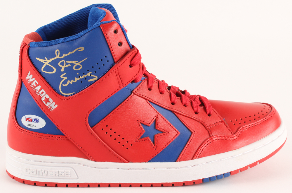 Julius Erving Signed Vintage Converse Weapon Basketball Shoe with Display Case (PSA COA) at PristineAuction.com Julius Erving Signed Vintage Converse Weapon Basketball Shoe with Display Case (PSA COA) at PristineAuction.com