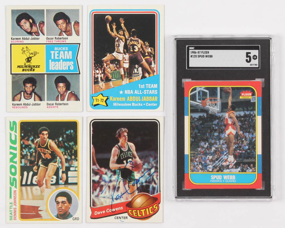 Lot of (5) Basketball Cards With 1986-87 Fleer #120 Spud Webb (SGC 5),  1972-73