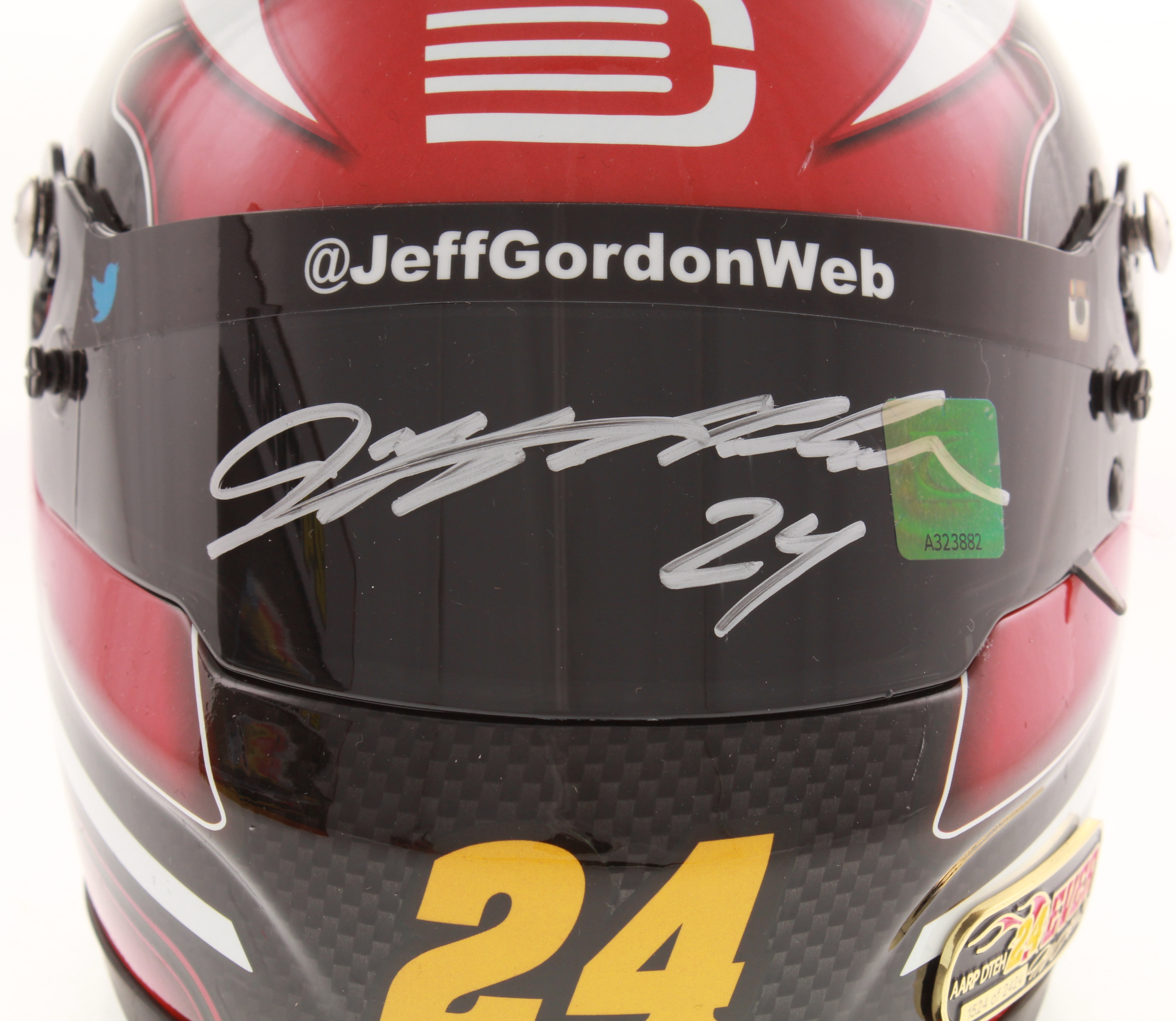 Jeff Gordon Signed NASCAR Limited Edition AARP/DTEH 1:3 Scale Mini-Helmet (Gordon Hologram) at PristineAuction.com Jeff Gordon Signed NASCAR Limited Edition AARP/DTEH 1:3 Scale Mini-Helmet (Gordon Hologram) at PristineAuction.com
