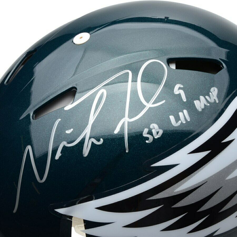 Nick Foles Signed Philadelphia Eagles Full-Size Authentic On-Field Speed Helmet Inscribed "SB LII MVP" (Fanatics Hologram) at PristineAuction.com Nick Foles Signed Philadelphia Eagles Full-Size Authentic On-Field Speed Helmet Inscribed "SB LII MVP" (Fanatics Hologram) at PristineAuction.com