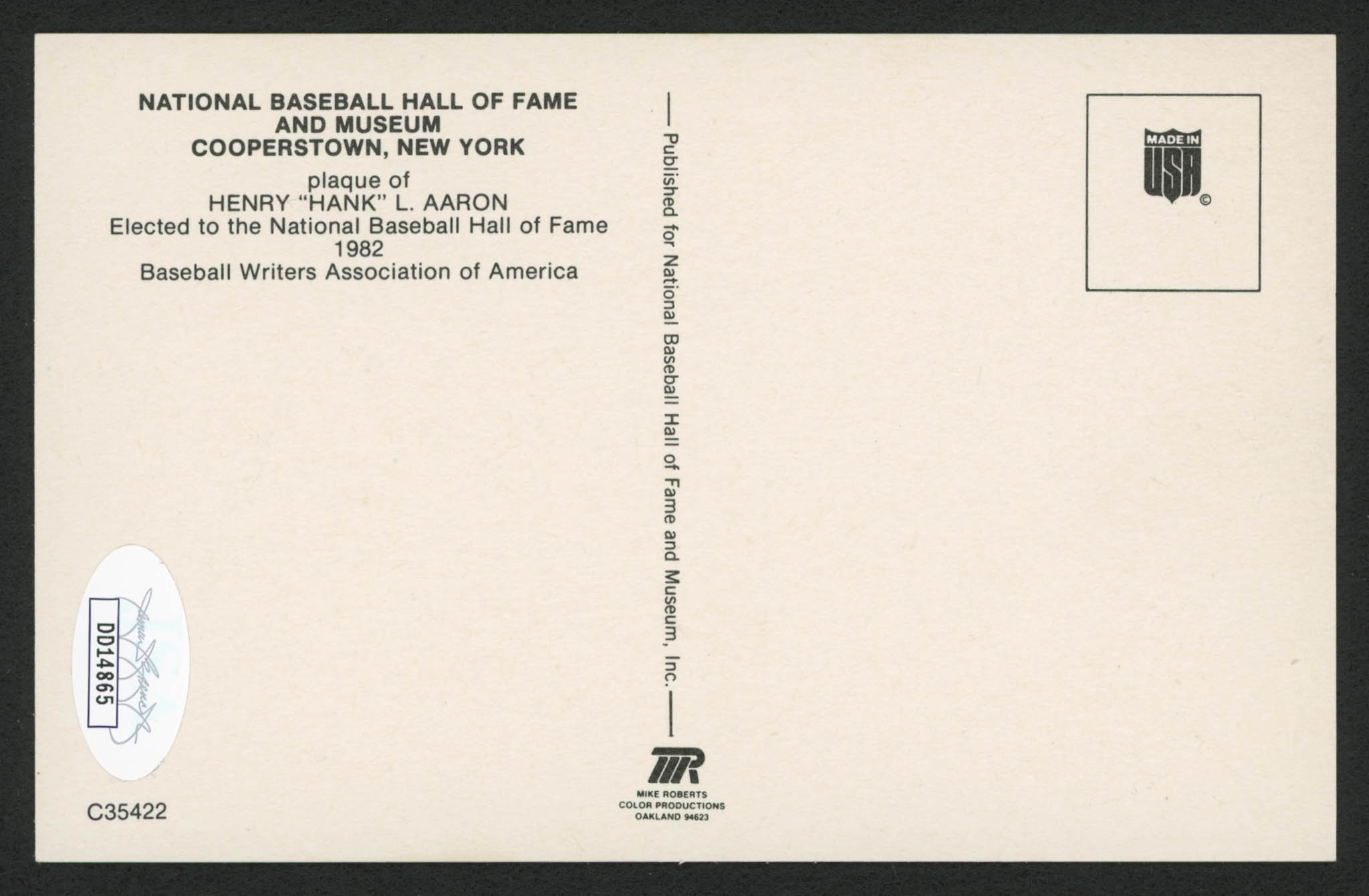 Hank Aaron Signed Gold Hall of Fame Plaque Postcard (JSA COA) at PristineAuction.com Hank Aaron Signed Gold Hall of Fame Plaque Postcard (JSA COA) at PristineAuction.com